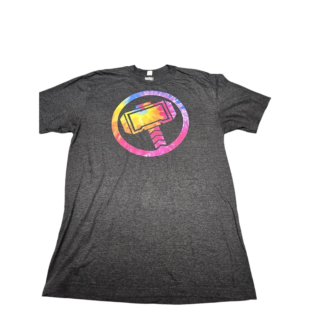 Marvel Thor Shirt Mens XLT Gray Tie Dye Hammer Graphic Tee Superhero Comic Book